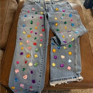 Embellished Blue Jeans with Colorful Gems